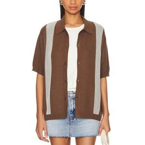 Wao Short Sleeve Knit Brown Cotton Shirt Size L